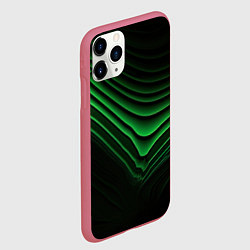Чехол iPhone 11 Pro матовый Зеленые линии абстракция, цвет: 3D-малиновый — фото 2