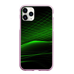 Чехол iPhone 11 Pro матовый Green lines black backgrouns, цвет: 3D-розовый