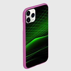 Чехол iPhone 11 Pro матовый Green lines black backgrouns, цвет: 3D-фиолетовый — фото 2