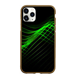 Чехол iPhone 11 Pro матовый Зеленые яркие линии, цвет: 3D-коричневый