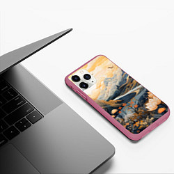 Чехол iPhone 11 Pro матовый Солнечное утро в цветущих горах, цвет: 3D-малиновый — фото 2