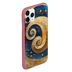 Чехол iPhone 11 Pro матовый Синий золотой декоративный орнамент, цвет: 3D-малиновый — фото 2