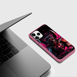 Чехол iPhone 11 Pro матовый Японский самурай в сакуре, цвет: 3D-малиновый — фото 2