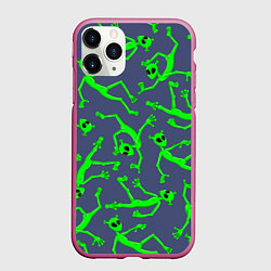 Чехол iPhone 11 Pro матовый Инопланетяне паттерн, цвет: 3D-малиновый