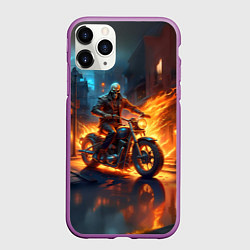 Чехол iPhone 11 Pro матовый Скелет-байкер, цвет: 3D-фиолетовый