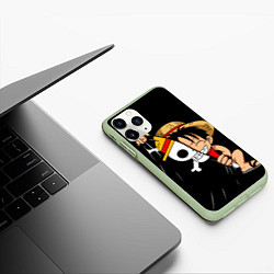 Чехол iPhone 11 Pro матовый Луффи с флагом команды, цвет: 3D-салатовый — фото 2