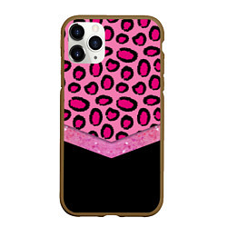 Чехол iPhone 11 Pro матовый Розовый леопард и блестки принт, цвет: 3D-коричневый