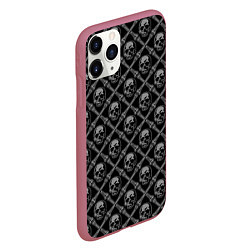 Чехол iPhone 11 Pro матовый Черепа и кости - чёрный, цвет: 3D-малиновый — фото 2