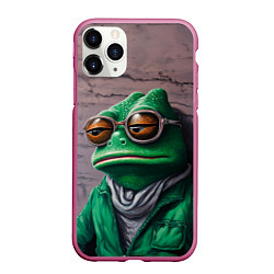 Чехол iPhone 11 Pro матовый Уставшная лягушка Пепе, цвет: 3D-малиновый