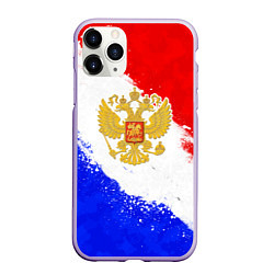 Чехол iPhone 11 Pro матовый Герб РФ - триколор красками, цвет: 3D-светло-сиреневый