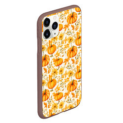 Чехол iPhone 11 Pro матовый Тыквы и осенние цветы - паттерн, цвет: 3D-коричневый — фото 2