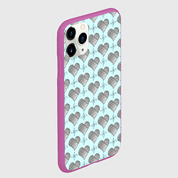 Чехол iPhone 11 Pro матовый Сердечко черно - белое и снежинка, цвет: 3D-фиолетовый — фото 2