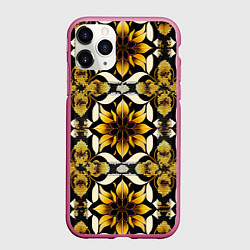 Чехол iPhone 11 Pro матовый Витражная лилия узор, цвет: 3D-малиновый