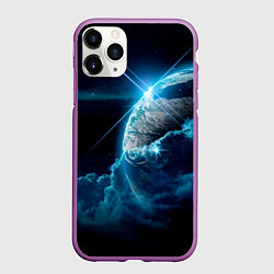 Чехол iPhone 11 Pro матовый Космос и сияющая планета, цвет: 3D-фиолетовый