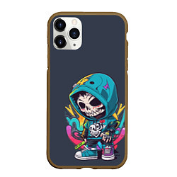 Чехол iPhone 11 Pro матовый Граффити скелет, цвет: 3D-коричневый