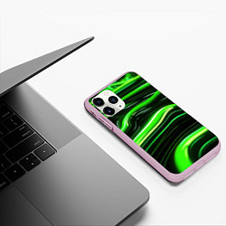 Чехол iPhone 11 Pro матовый Зеленые объемные элементы, цвет: 3D-розовый — фото 2