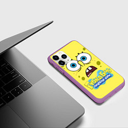 Чехол iPhone 11 Pro матовый Спанч Боб квадратные штаны, цвет: 3D-фиолетовый — фото 2