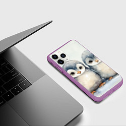 Чехол iPhone 11 Pro матовый Милые пингвины акварель, цвет: 3D-фиолетовый — фото 2