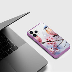 Чехол iPhone 11 Pro матовый Птицы в ветвях сакуры акварель, цвет: 3D-фиолетовый — фото 2