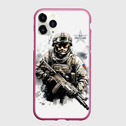 Чехол iPhone 11 Pro матовый ВС России спецназ, цвет: 3D-малиновый