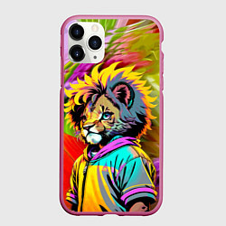 Чехол iPhone 11 Pro матовый Funny lion cub - pop art, цвет: 3D-малиновый