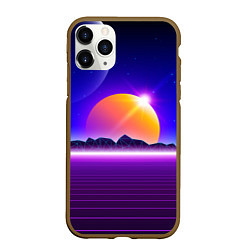 Чехол iPhone 11 Pro матовый Mountains - sun - space - vaporwave, цвет: 3D-коричневый