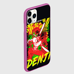 Чехол iPhone 11 Pro матовый Человек-бензопила - поп арт, цвет: 3D-фиолетовый — фото 2