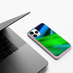 Чехол iPhone 11 Pro матовый Blue green abstract, цвет: 3D-розовый — фото 2