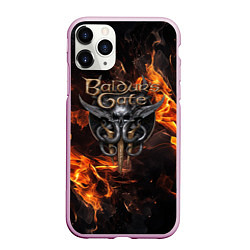 Чехол iPhone 11 Pro матовый Baldurs Gate 3 fire logo, цвет: 3D-розовый