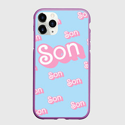 Чехол iPhone 11 Pro матовый Сын - в стиле Барби: паттерн голубой, цвет: 3D-фиолетовый