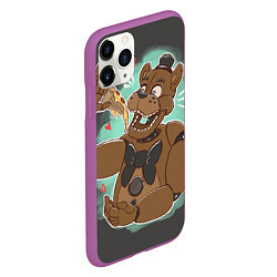 Чехол iPhone 11 Pro матовый Фредди кушает пиццу, цвет: 3D-фиолетовый — фото 2