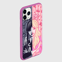Чехол iPhone 11 Pro матовый Барби и Уэнсдей - мои две личности: в стиле тату, цвет: 3D-фиолетовый — фото 2