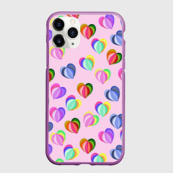 Чехол iPhone 11 Pro матовый Цветные сердечки