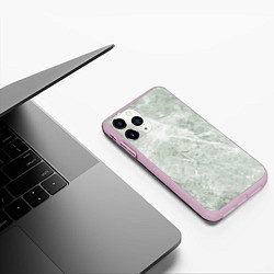 Чехол iPhone 11 Pro матовый Зелёный мрамор, цвет: 3D-розовый — фото 2