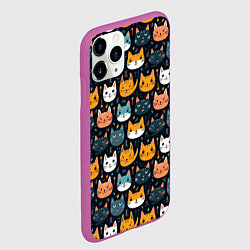 Чехол iPhone 11 Pro матовый Мордочки мультяшных котов узор, цвет: 3D-фиолетовый — фото 2