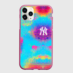 Чехол iPhone 11 Pro матовый New York Yankees - baseball team - logo, цвет: 3D-малиновый