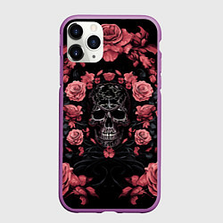 Чехол iPhone 11 Pro матовый И череп и розы, цвет: 3D-фиолетовый