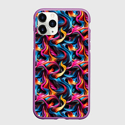 Чехол iPhone 11 Pro матовый Неоновые ленты узор, цвет: 3D-фиолетовый