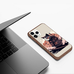 Чехол iPhone 11 Pro матовый Боевой котенок ниндзя - японская сакура, цвет: 3D-коричневый — фото 2