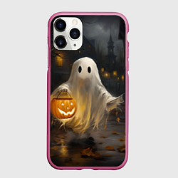 Чехол iPhone 11 Pro матовый Приведение с тыквой, цвет: 3D-малиновый