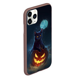 Чехол iPhone 11 Pro матовый Кот с тыквой - хэллоуин, цвет: 3D-коричневый — фото 2