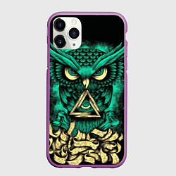 Чехол iPhone 11 Pro матовый Неоновая сова - тотемная птица, цвет: 3D-фиолетовый