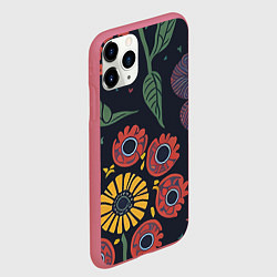 Чехол iPhone 11 Pro матовый Простые цветы на глубоком синем, цвет: 3D-малиновый — фото 2