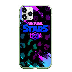 Чехол iPhone 11 Pro матовый Brawl stars neon logo