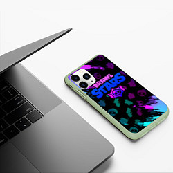 Чехол iPhone 11 Pro матовый Brawl stars neon logo, цвет: 3D-салатовый — фото 2