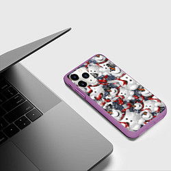 Чехол iPhone 11 Pro матовый Зимний паттерн со снеговиками, цвет: 3D-фиолетовый — фото 2