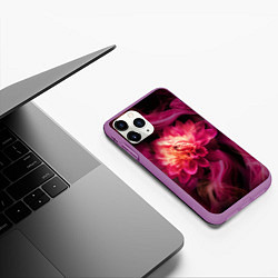 Чехол iPhone 11 Pro матовый Розовый цветок в огне - нейросеть, цвет: 3D-фиолетовый — фото 2