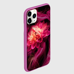 Чехол iPhone 11 Pro матовый Розовый цветок в огне - нейросеть, цвет: 3D-фиолетовый — фото 2