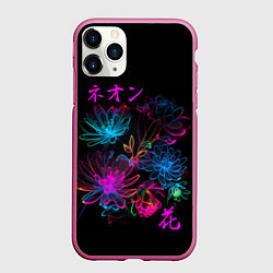 Чехол iPhone 11 Pro матовый Неоновые цветы - японский стиль, цвет: 3D-малиновый
