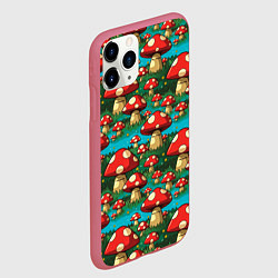 Чехол iPhone 11 Pro матовый Мультяшный мухомор паттерн, цвет: 3D-малиновый — фото 2